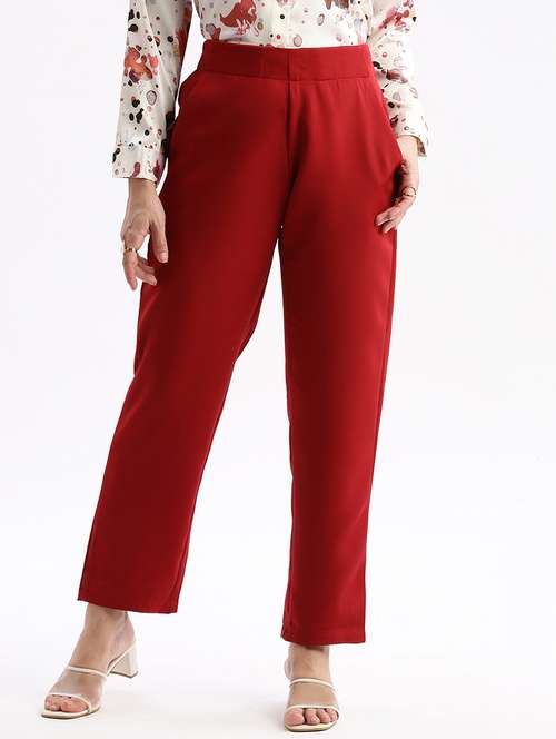 women solid mid rise tailored pants - 21463606 - Standard Image - 0