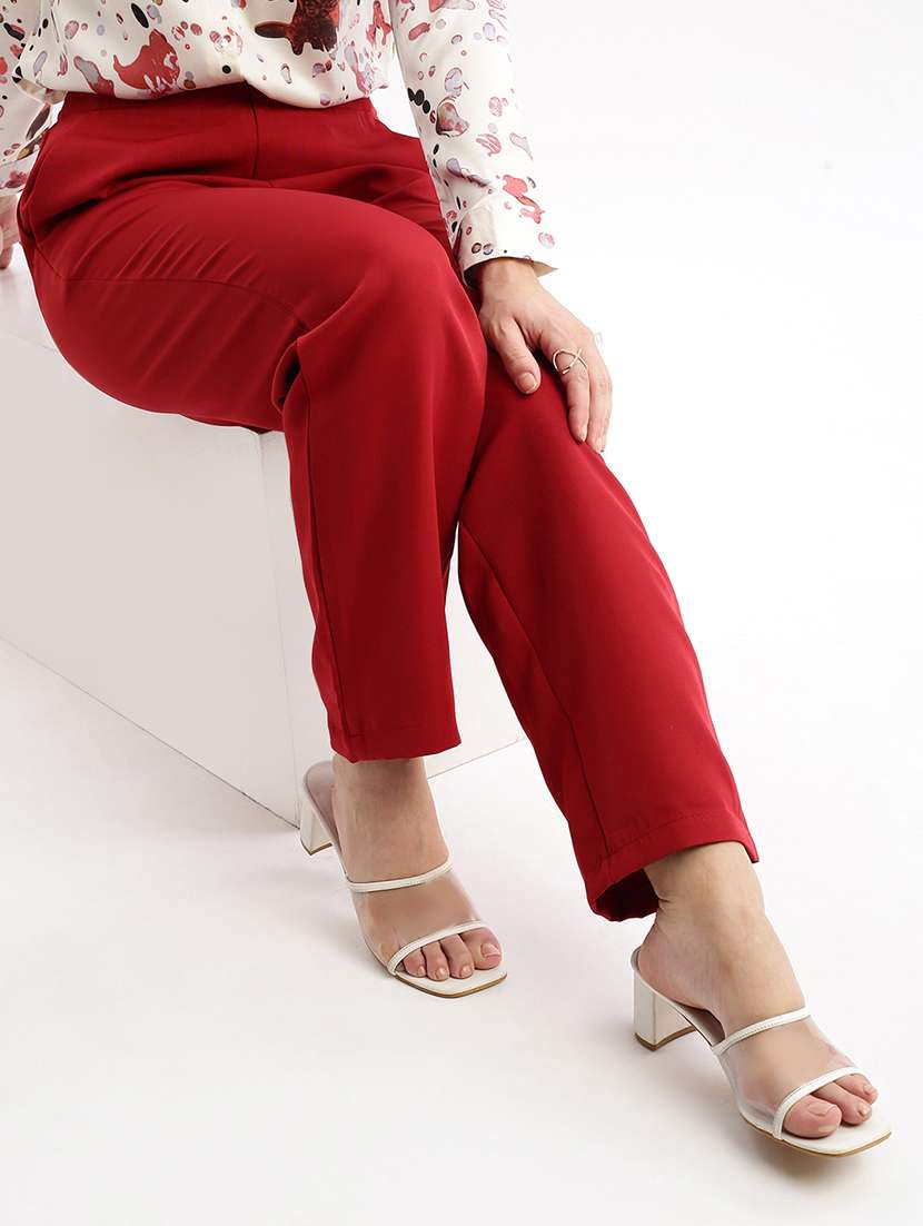 women solid mid rise tailored pants - 21463606 - Standard Image - 3