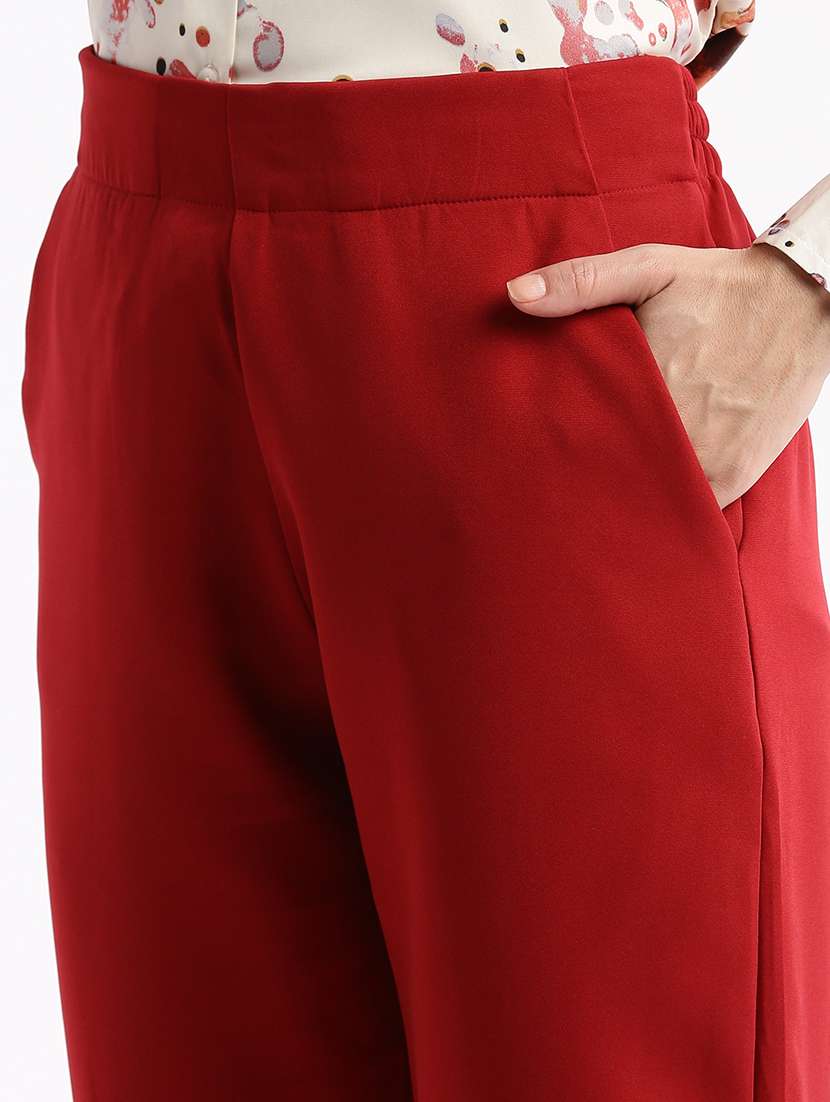 women solid mid rise tailored pants - 21463606 - Standard Image - 5