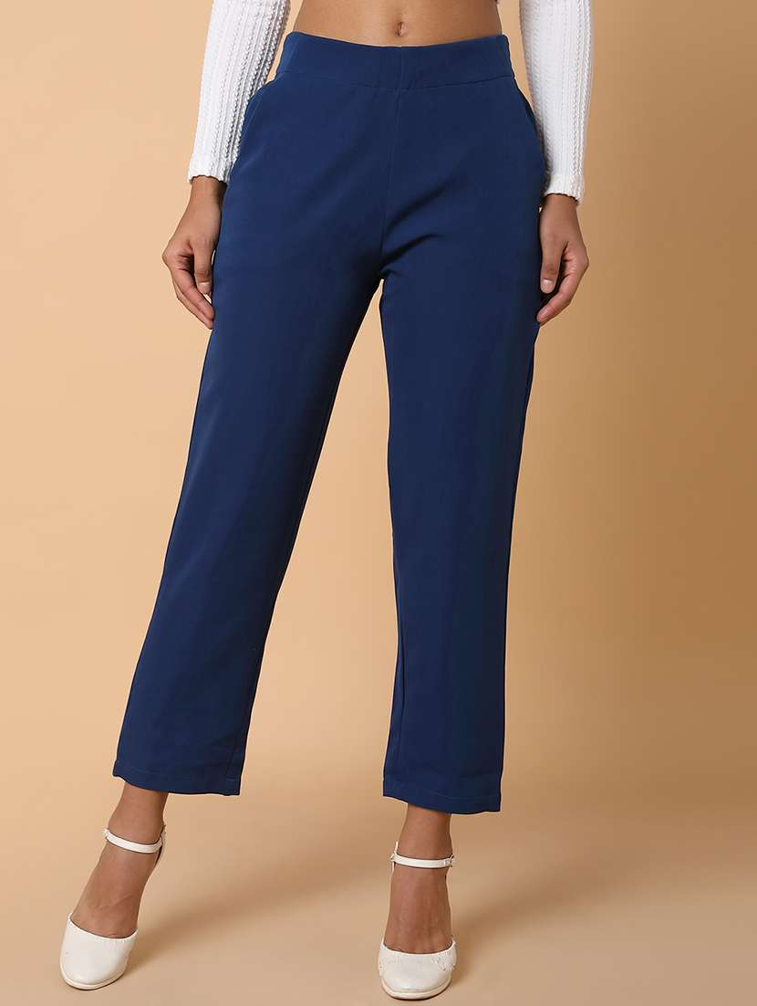 women solid mid rise tailored pants - 21463607 - Zoom Image - 0