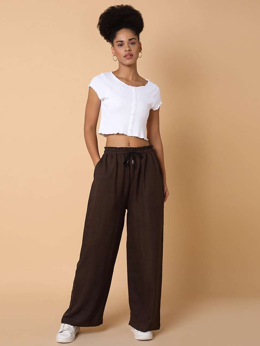women solid high rise wide leg trouser - 21463612 -  Standard Image - 5