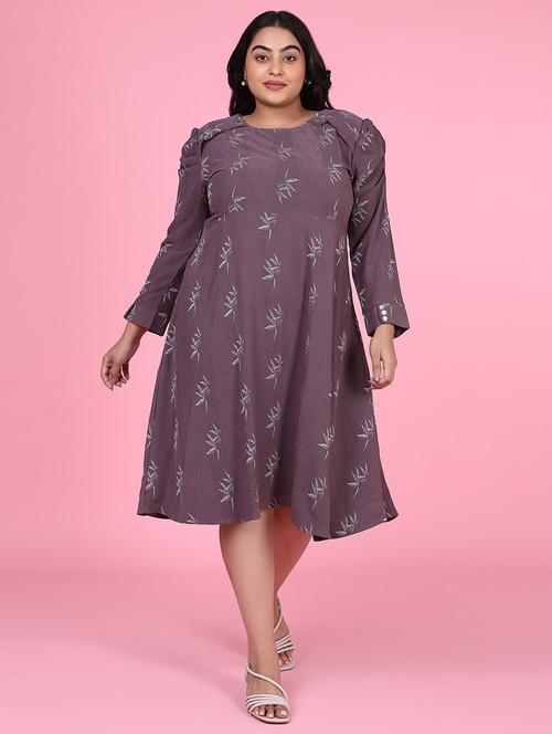 women purple cotton fit & flare plus size dress - 21463616 -  Standard Image - 0