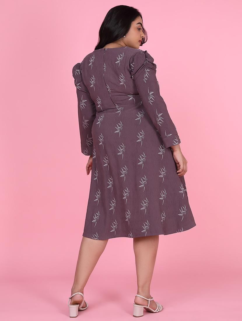 women purple cotton fit & flare plus size dress - 21463616 - Standard Image - 3