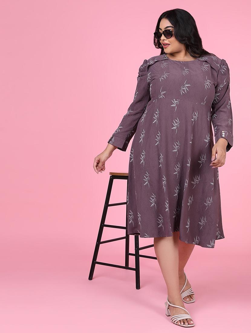 women purple cotton fit & flare plus size dress - 21463616 - Standard Image - 5