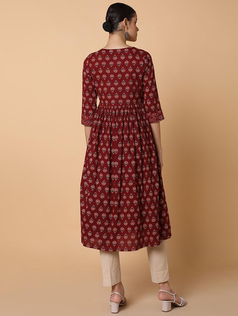 women three quarter sleeve flared kurta - 21463640 - Standard Image - 3