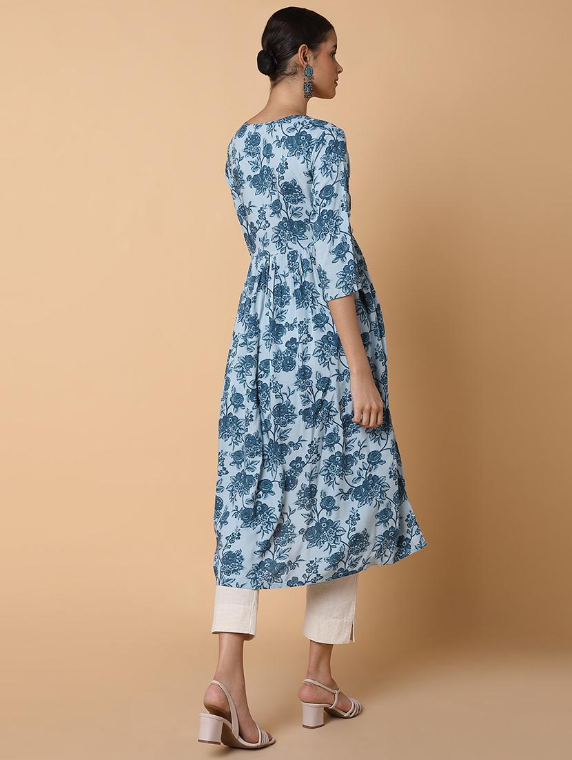 women three quarter sleeve flared kurta - 21463643 - Standard Image - 3