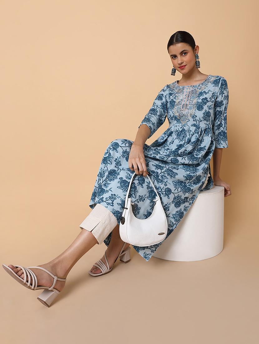 women three quarter sleeve flared kurta - 21463643 - Standard Image - 5