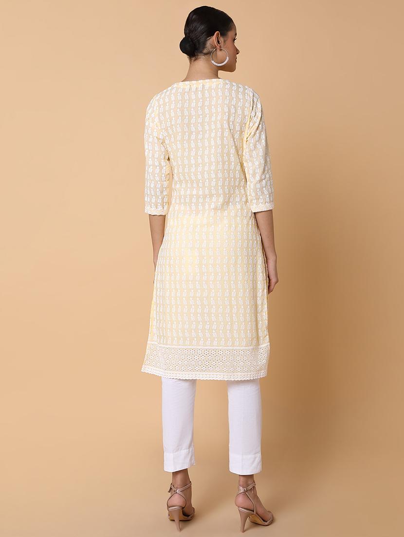 women three quarter sleeve straight kurta - 21463645 - Standard Image - 3