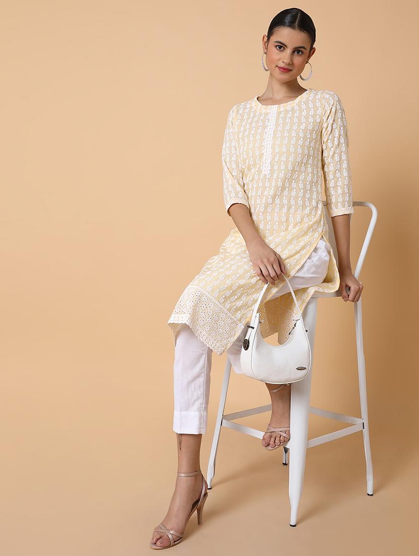 women three quarter sleeve straight kurta - 21463645 - Standard Image - 5