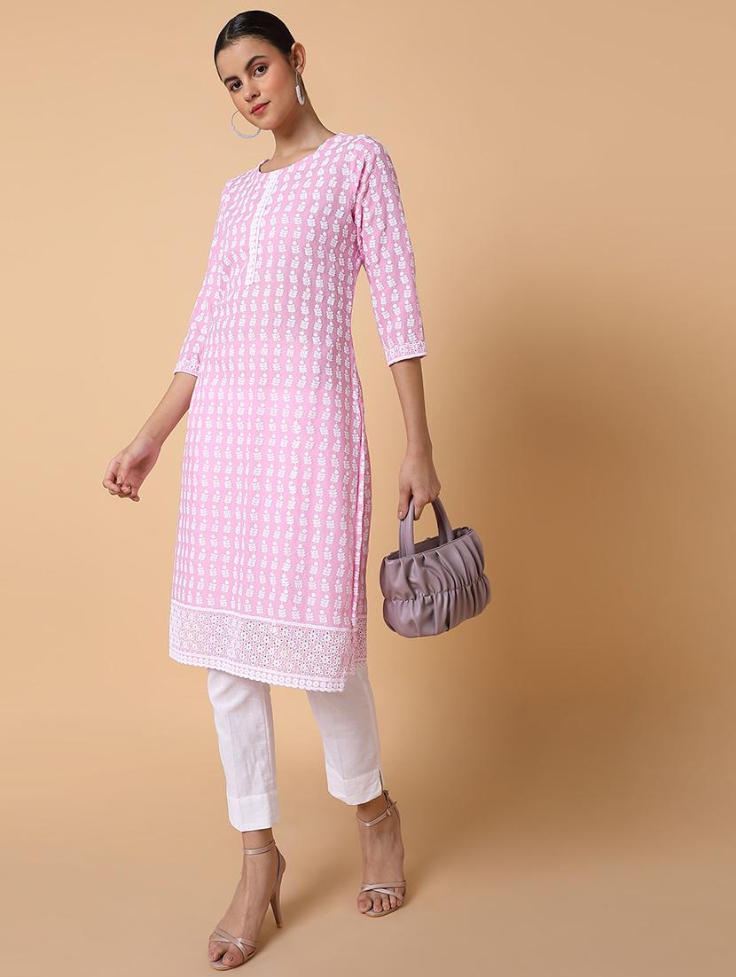 women three quarter sleeve straight kurta - 21463646 - Standard Image - 5