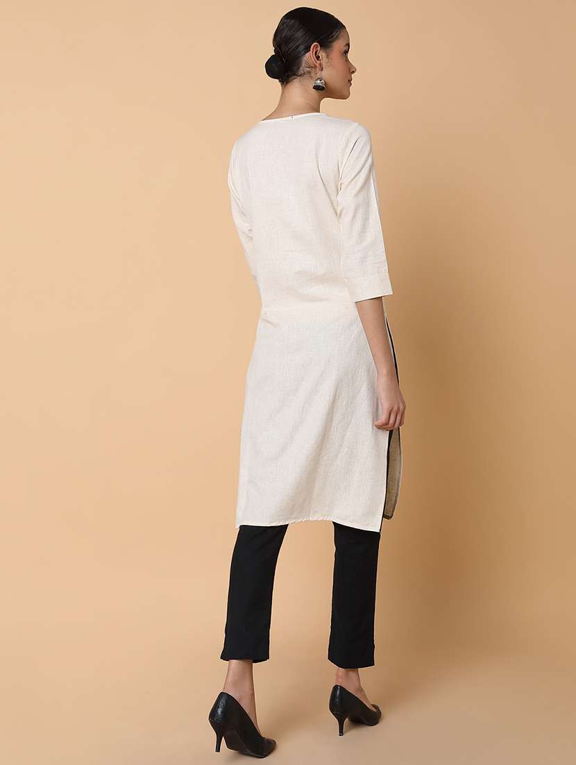 women three quarter sleeve straight kurta - 21463649 -  Standard Image - 3