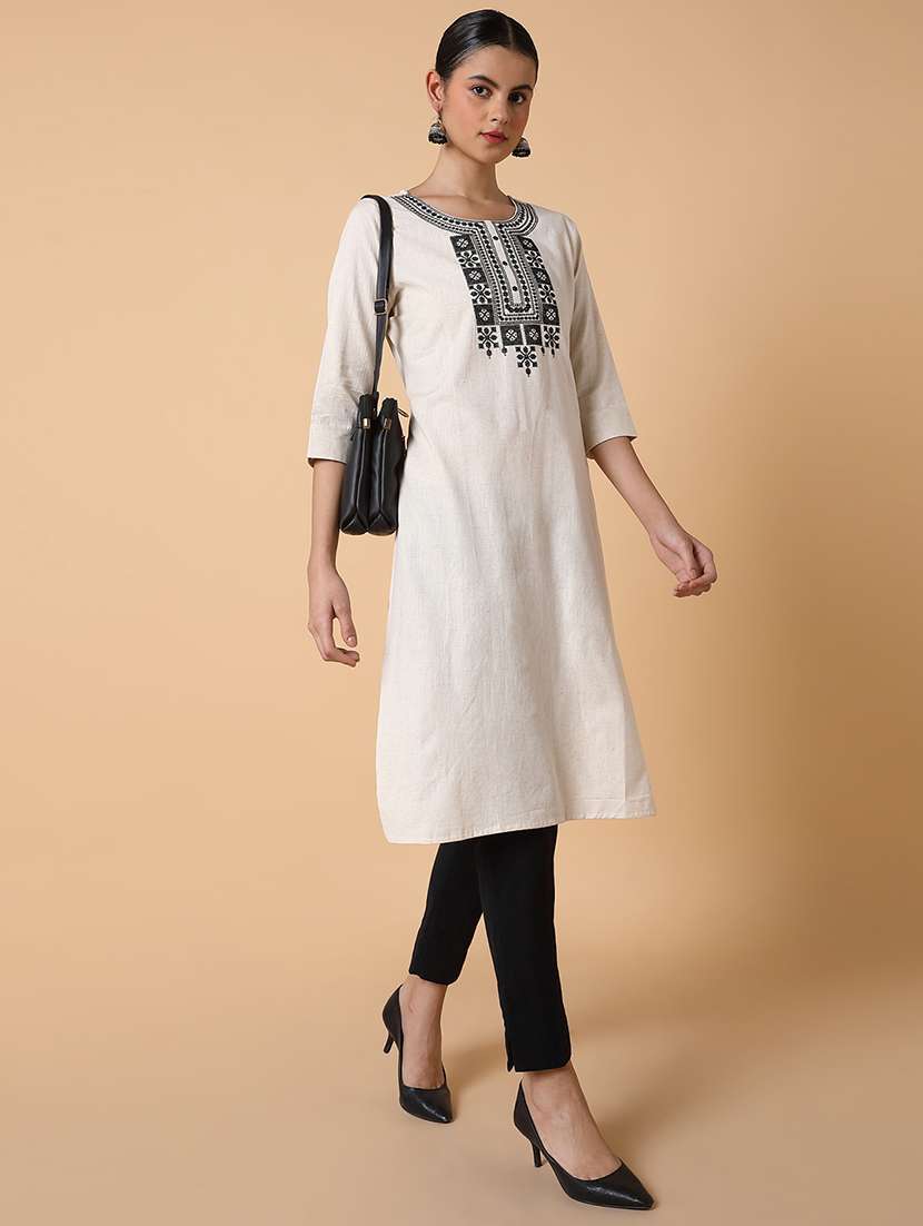 women three quarter sleeve straight kurta - 21463649 -  Standard Image - 5