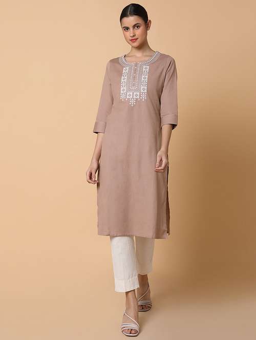 women three quarter sleeve straight kurta - 21463650 - Standard Image - 0