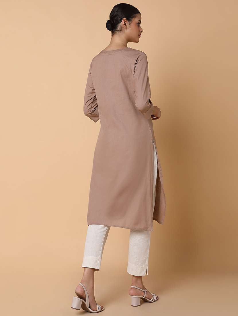 women three quarter sleeve straight kurta - 21463650 - Standard Image - 3