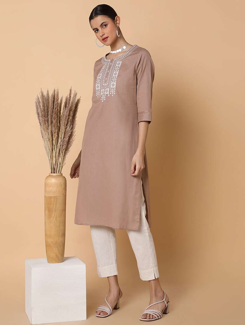 women three quarter sleeve straight kurta - 21463650 - Standard Image - 5