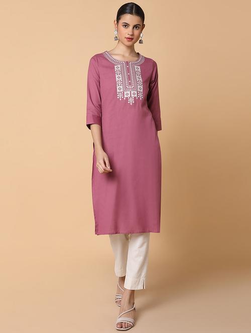 women three quarter sleeve straight kurta - 21463651 - Standard Image - 0