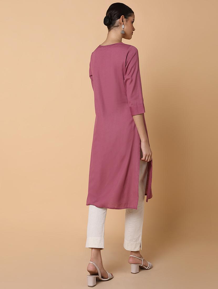 women three quarter sleeve straight kurta - 21463651 - Standard Image - 3