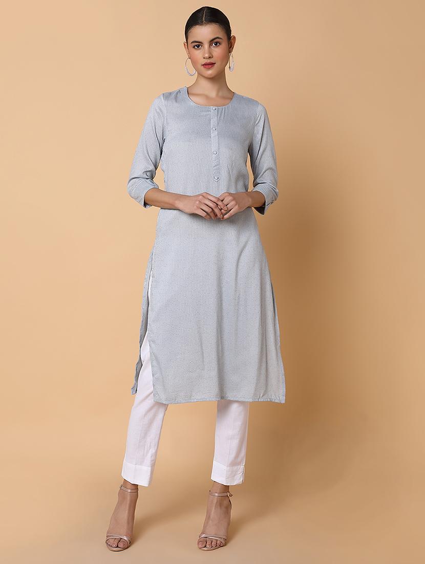 women three quarter sleeve straight kurta - 21463654 - Zoom Image - 0