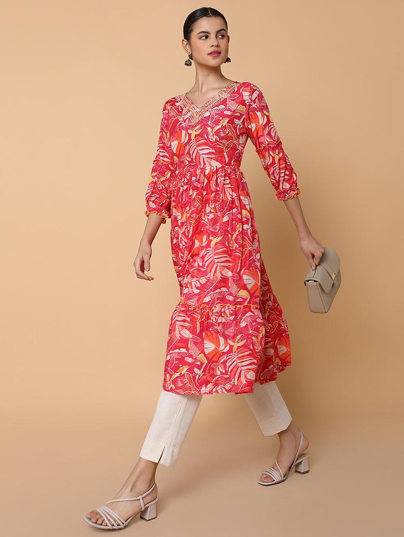 women three quarter sleeve anarkali kurta - 21463660 - Standard Image - 5