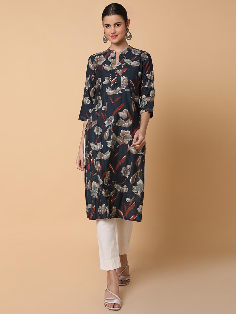 women three quarter sleeve straight kurta - 21463665 - Zoom Image - 0