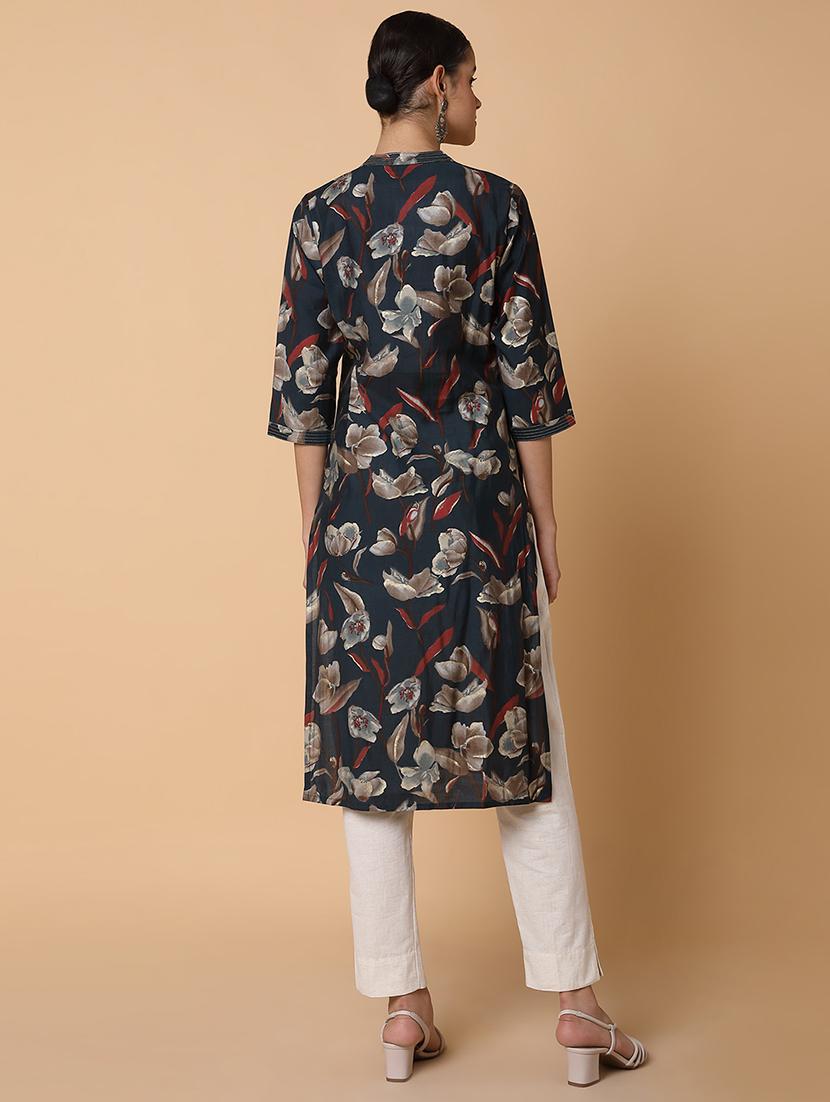 women three quarter sleeve straight kurta - 21463665 - Standard Image - 3
