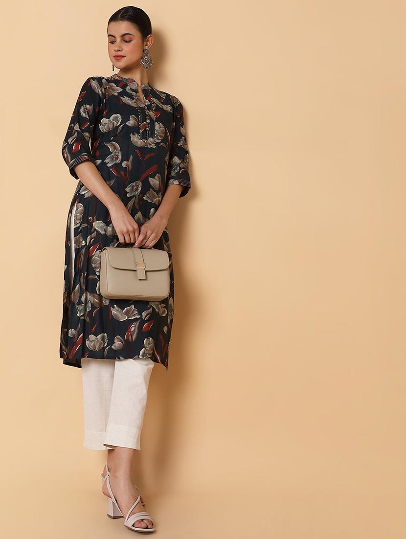 women three quarter sleeve straight kurta - 21463665 - Standard Image - 5