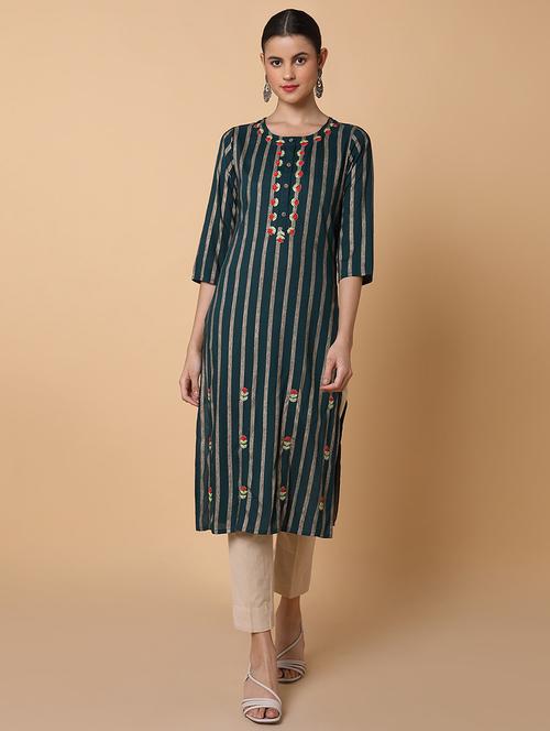 women three quarter sleeve straight kurta - 21463672 -  Standard Image - 0