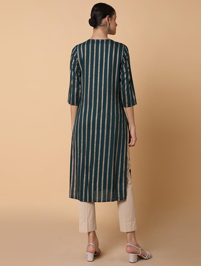 women three quarter sleeve straight kurta - 21463672 - Standard Image - 3