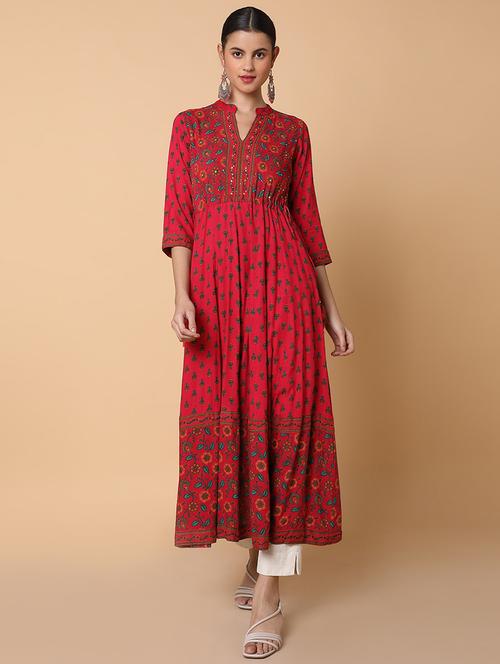 women three quarter sleeve anarkali kurta - 21463673 - Standard Image - 0