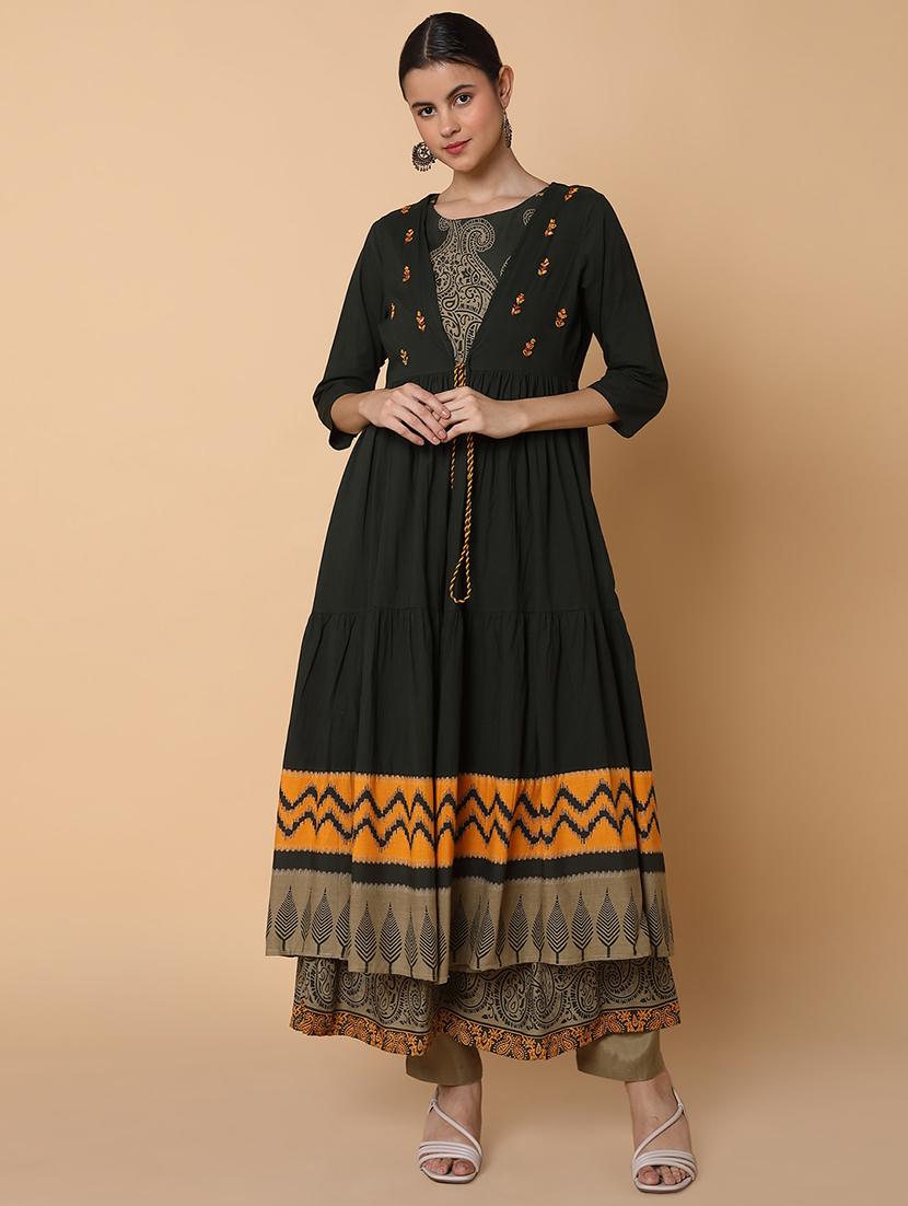 women printed sleeveless kurta with jacket - 21463684 - Zoom Image - 0