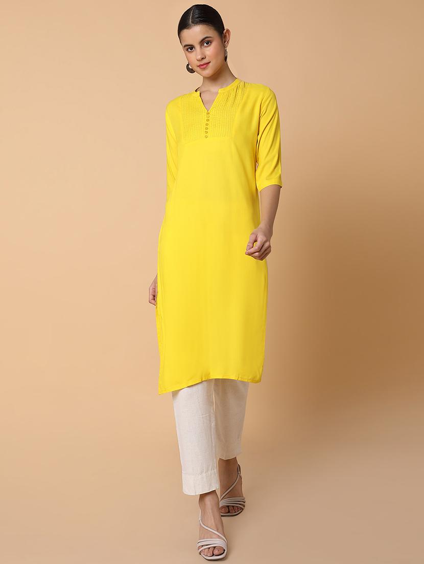 women three quarter sleeve straight kurta - 21463686 -  Zoom Image - 0