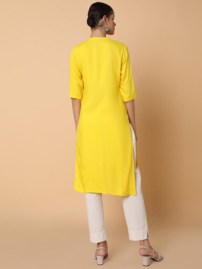 women three quarter sleeve straight kurta - 21463686 - Standard Image - 3
