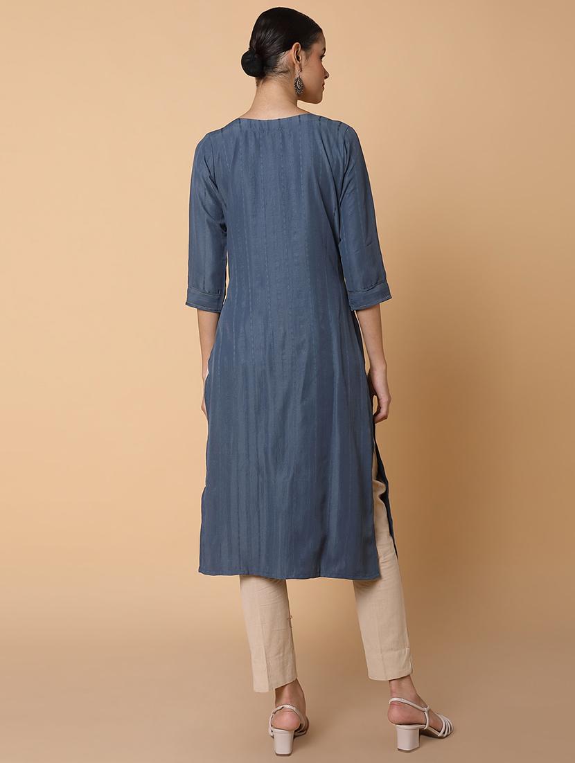 women three quarter sleeve straight kurta - 21463690 - Standard Image - 3