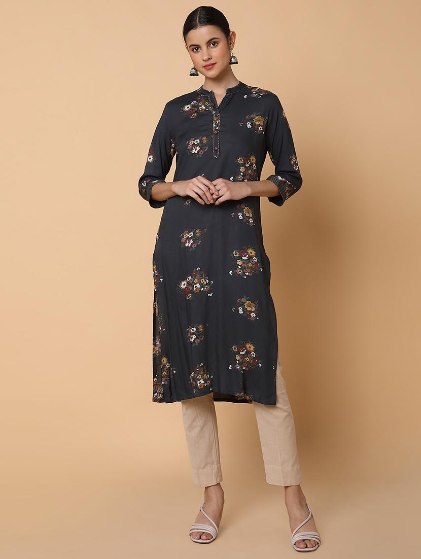 women three quarter sleeve straight kurta - 21463693 -  Zoom Image - 0