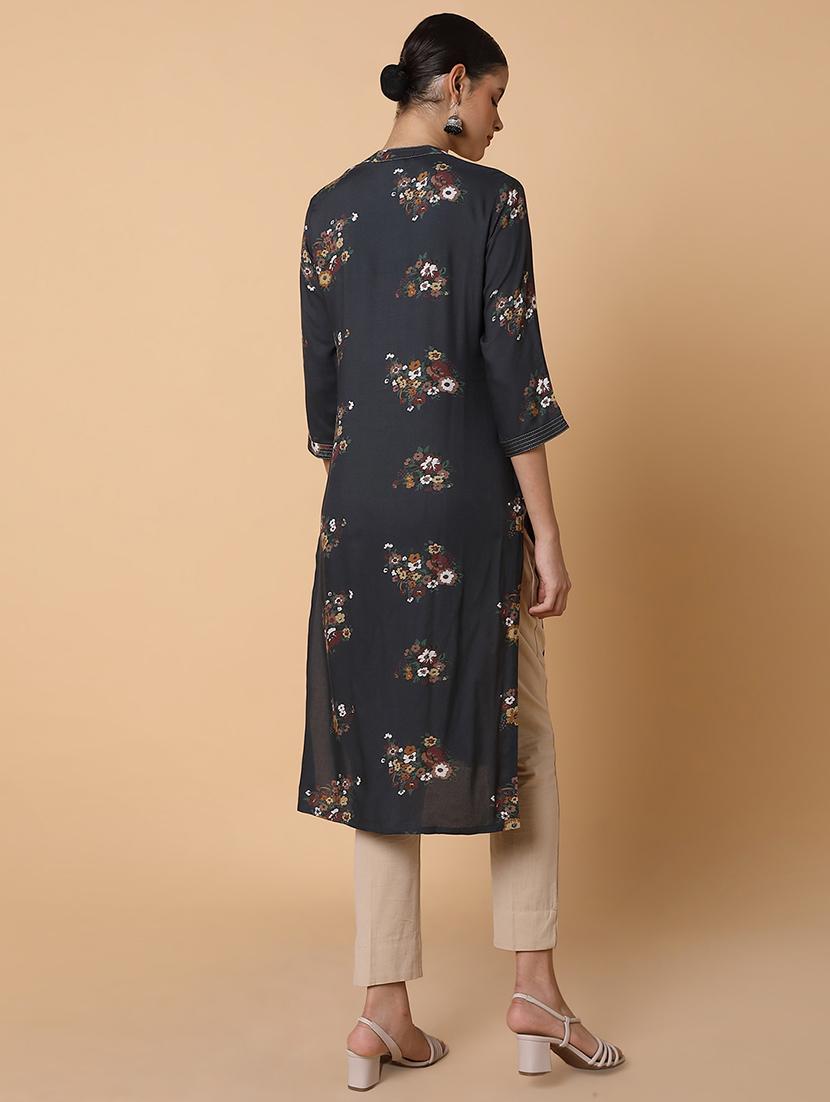 women three quarter sleeve straight kurta - 21463693 - Standard Image - 3
