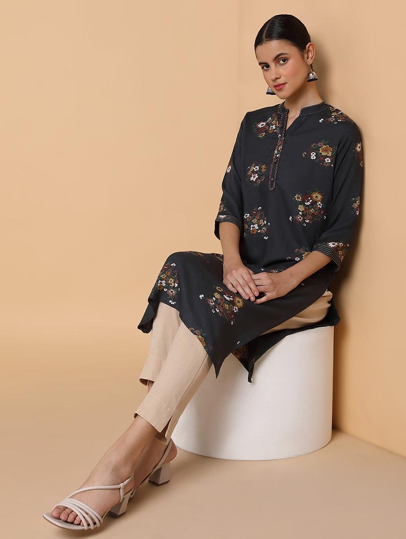 women three quarter sleeve straight kurta - 21463693 - Standard Image - 5