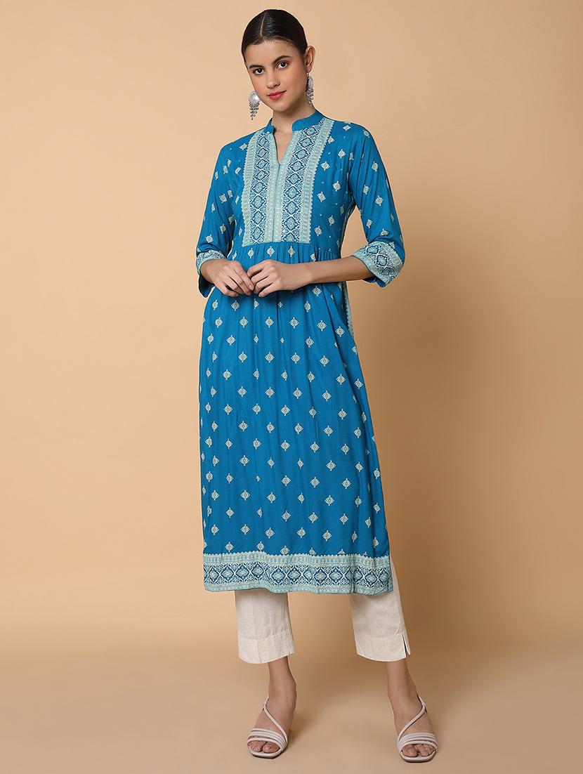 women three quarter sleeve a-line kurta - 21463694 -  Zoom Image - 0