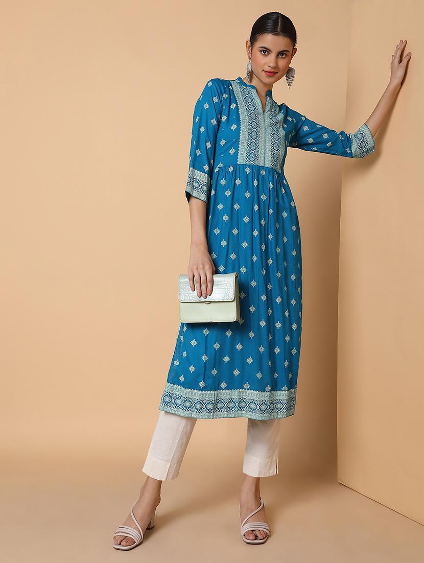 women three quarter sleeve a-line kurta - 21463694 - Standard Image - 5