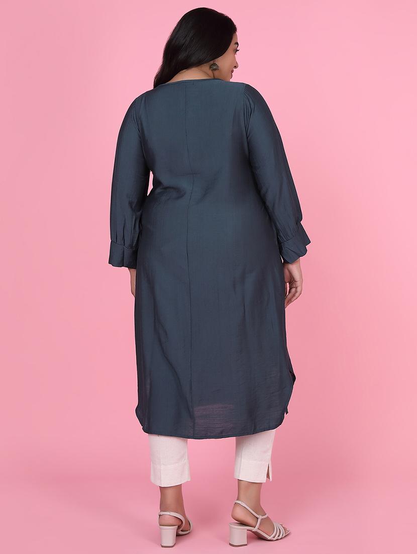 women three quarter sleeve straight kurta - 21463695 - Standard Image - 3