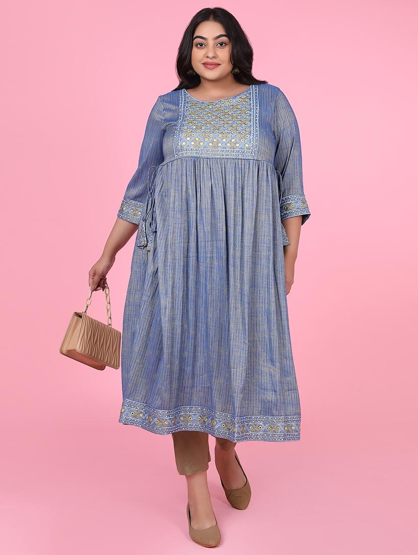 women three quarter sleeve a-line kurta - 21463702 - Standard Image - 5