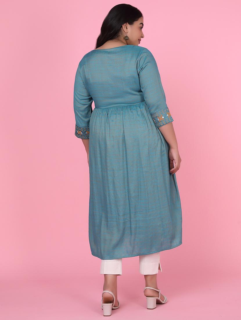 women three quarter sleeve a-line kurta - 21463705 - Standard Image - 3
