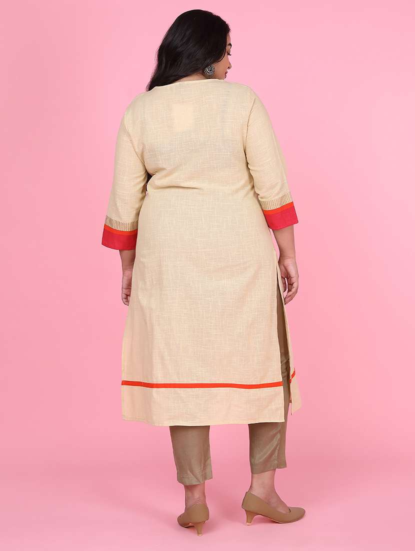 women three quarter sleeve straight kurta - 21463709 -  Standard Image - 3