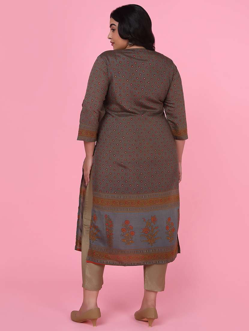 women three quarter sleeve straight kurta - 21463710 -  Standard Image - 3