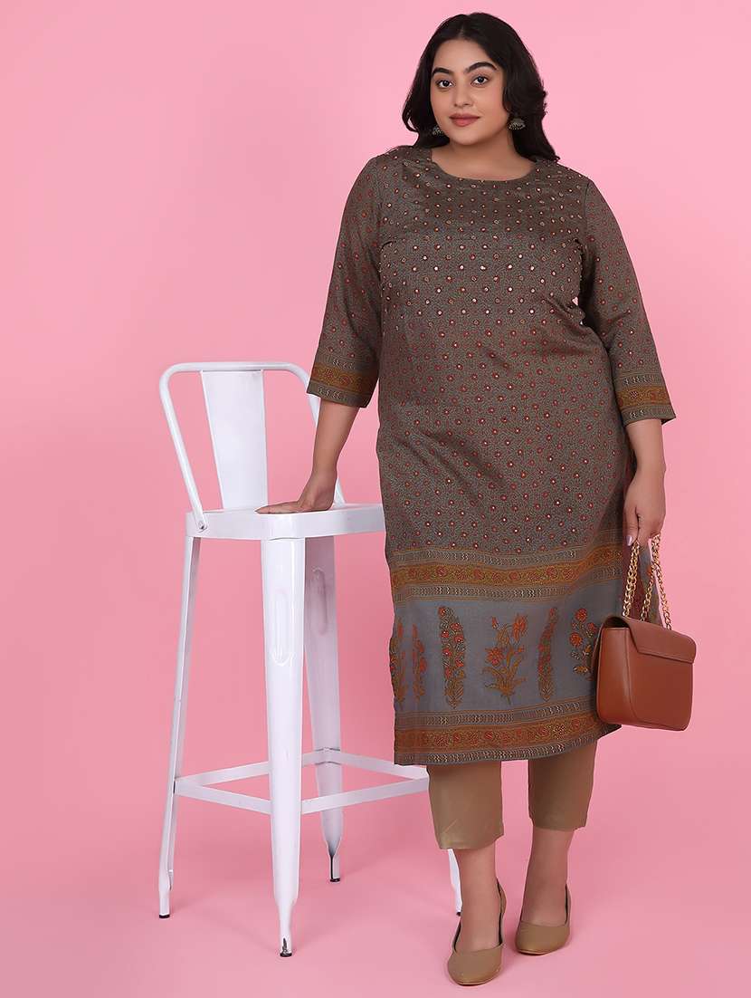 women three quarter sleeve straight kurta - 21463710 -  Standard Image - 5