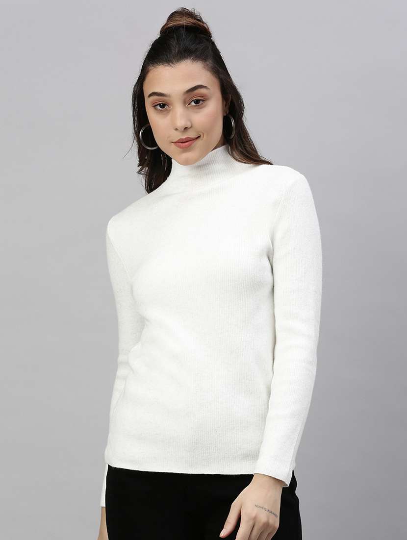 women solid long sleeves high neck pullover