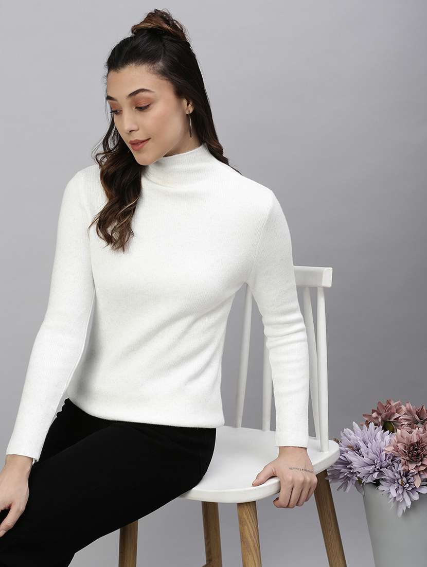 women solid long sleeves high neck pullover - 21463712 -  Standard Image - 3