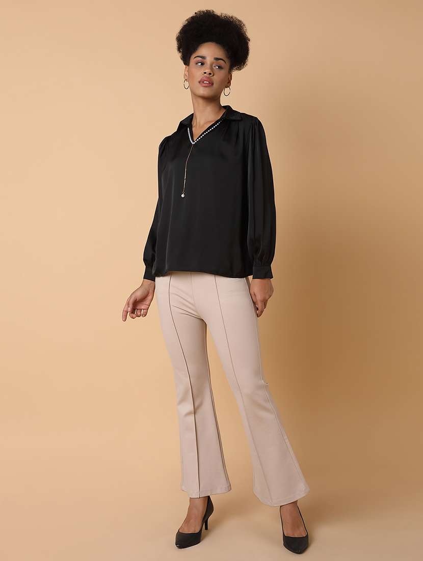 women solid collared long sleeves top - 21463714 -  Standard Image - 5