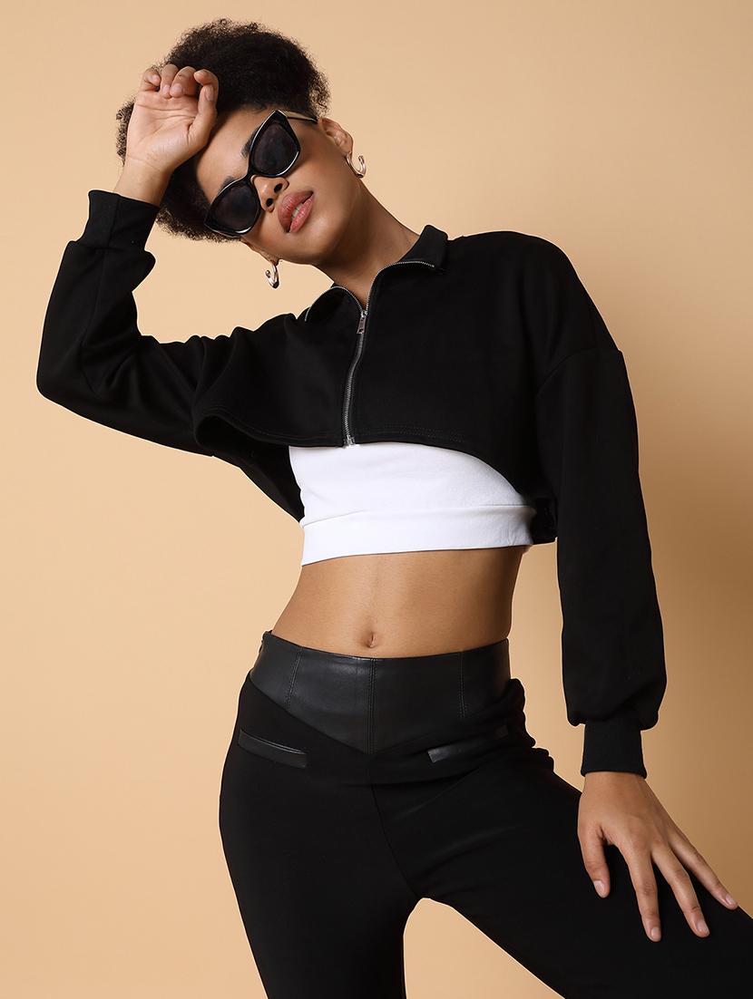 women solid long sleeves crop summer jacket - 21463716 - Standard Image - 3