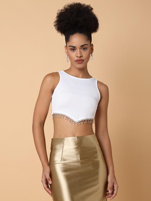 women solid sleeveless crop tank top - 21463717 - Standard Image - 0