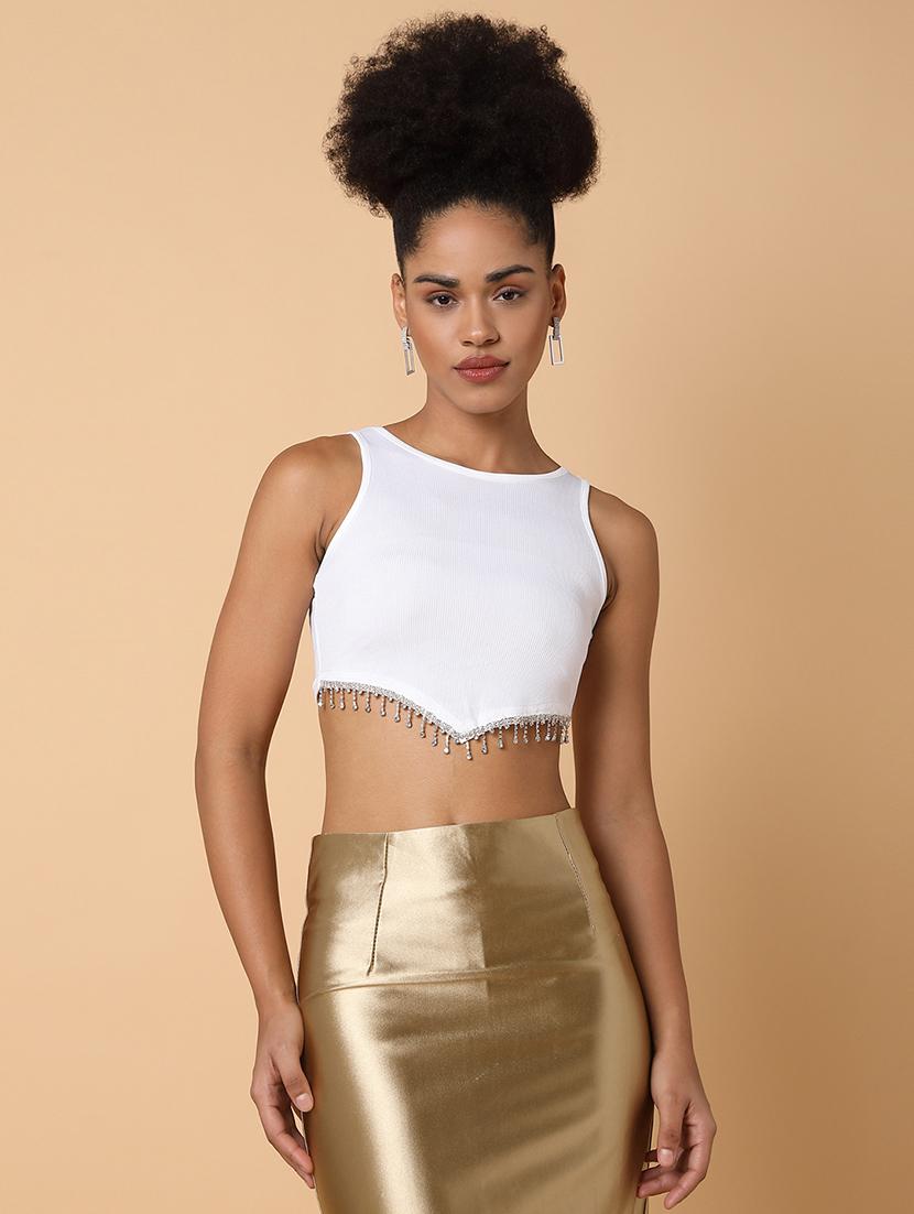 women solid sleeveless crop tank top - 21463717 - Zoom Image - 0